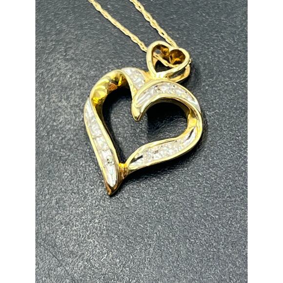 JWBR Vintage 10K Yellow Gold and Diamond Open Heart Love Pendant Necklace - Picture 11 of 12
